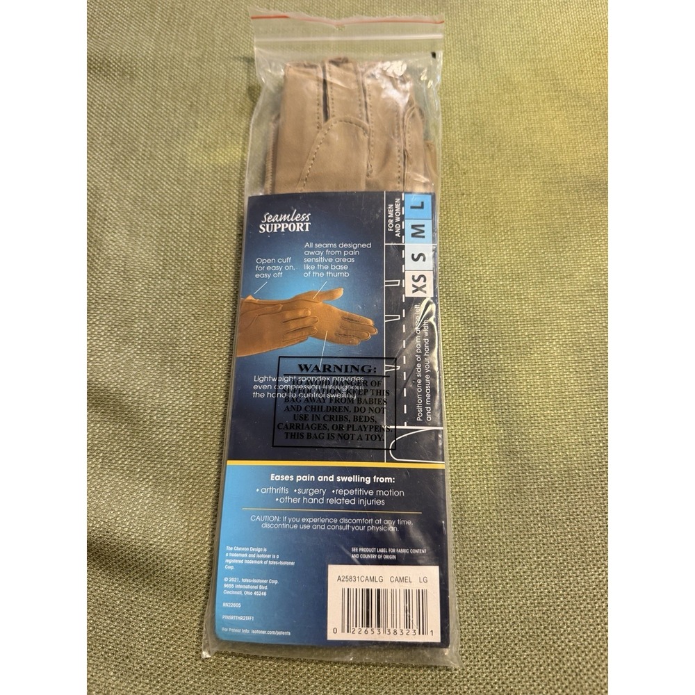 ISOTONER Full Finger Therapeutic Gloves - A25831 Camel Color Size Large - Picture 3 of 3